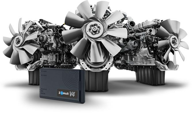Daimler powertrain with Zonar V4 Telematics device